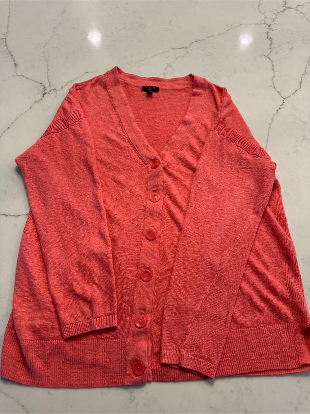 Talbots Coral Button-Front V-Neck Cardigan Sweater